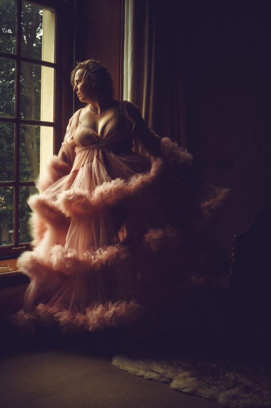 luxe pompeuze roze jurk voor fotoshoot